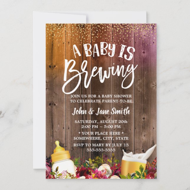 A Baby brinner Rustic Beer & Flower Baby Shower Inbjudningar (Framsida)