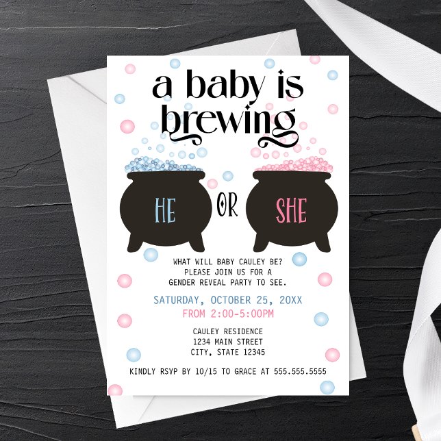 A Baby brinner - Witch Cauldron Gender Reveal Inbjudningar (Skapare uppladdad)