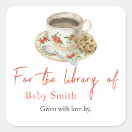 A baby brygger kaffe - för bibliotek fyrkantigt klistermärke