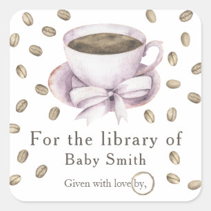 A baby brygger kaffe - för bibliotek fyrkantigt klistermärke