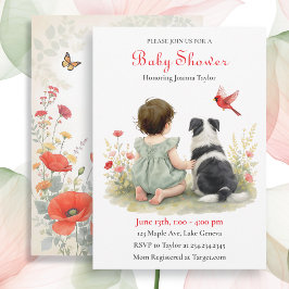 A Baby Girl and her Puppy Baby Shower Invitation Inbjudningar