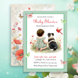 A Baby Girl and her Puppy Baby Shower Invitation Inbjudningar