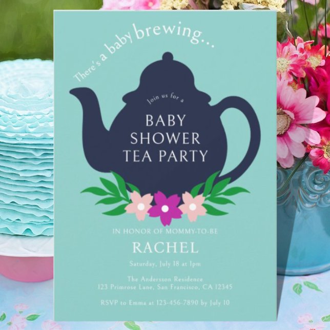 A Baby håller på att andas Bebisduschen Tea Party Inbjudningar (Skapare uppladdad)