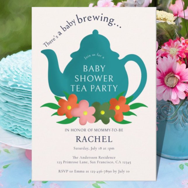 A Baby håller på att andas Bebisduschen Tea Party Inbjudningar (Skapare uppladdad)