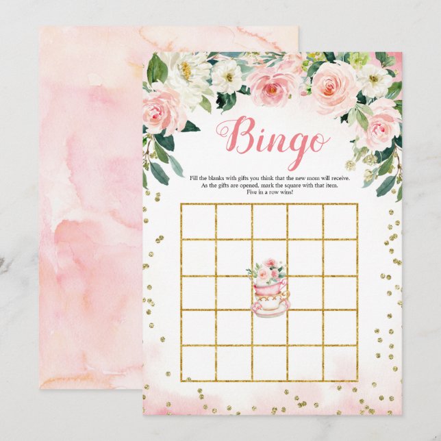 A Baby håller på att andas tea Party Bingo-spelkor Inbjudningar (Fram/baksida)