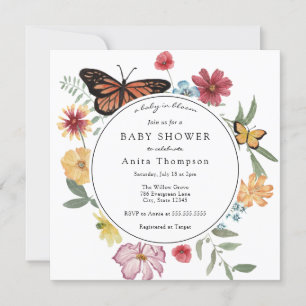 A Baby i Bloom Butterfly Wildblomme Baby Shower Inbjudningar