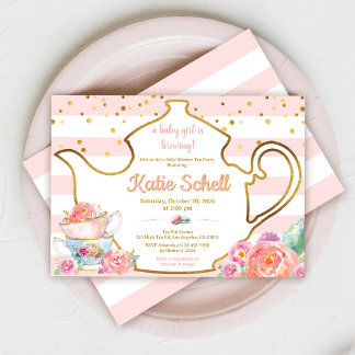 A Baby is Brewing Blush Flower Baby Shower Tea Inbjudningar