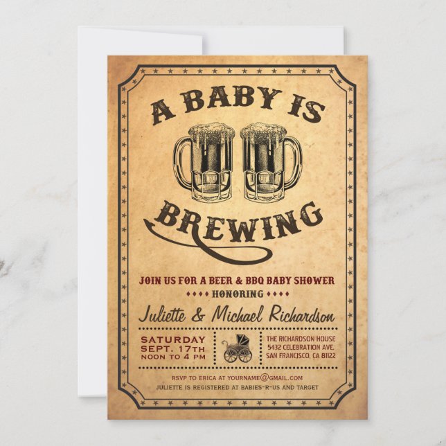 "A Baby is Brewing" BQ-inbjudningar till babyvisni Inbjudningar (Framsida)