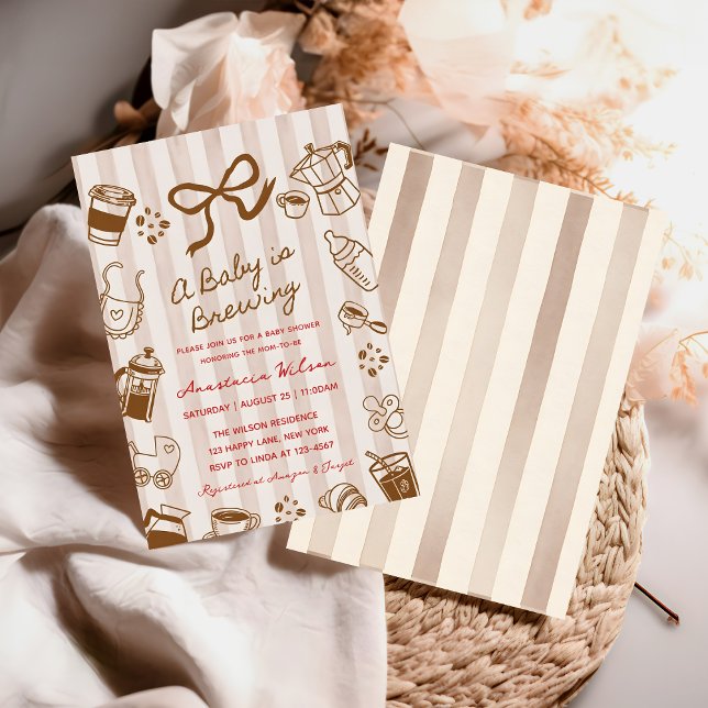 A Baby is Brewing Coffee bow hand drawn Shower Inbjudningar (Skapare uppladdad)