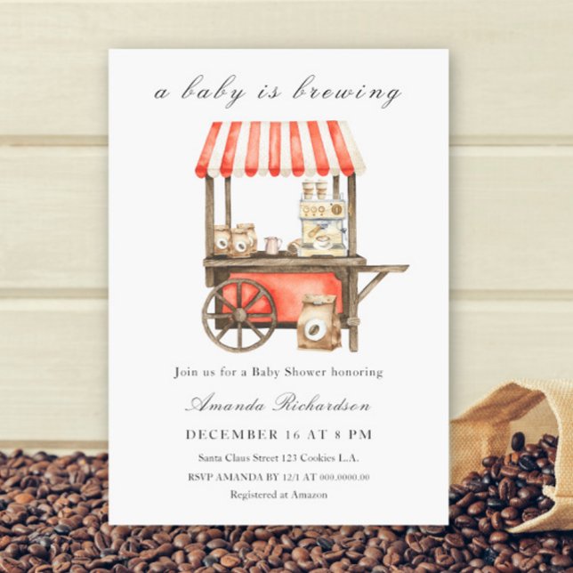A Baby Is Brewing Coffee Cart Baby Shower Inbjudningar (Skapare uppladdad)