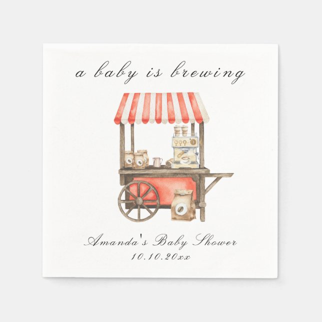 A Baby Is Brewing Coffee Cart Baby Shower Pappersservett (Framsidan)