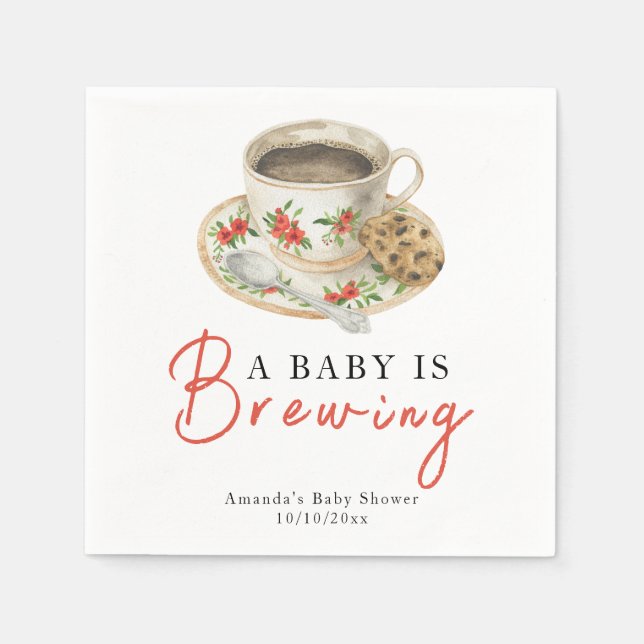 A Baby Is Brewing Coffee Cup Baby Shower Pappersservett (Framsidan)
