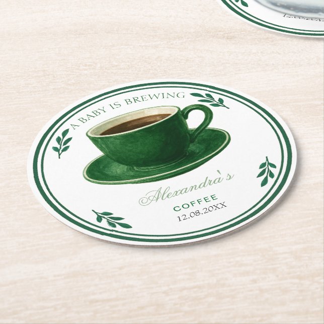 A Baby Is Brewing Coffee Cup Baby Shower Underlägg Papper Rund (Vinklad)