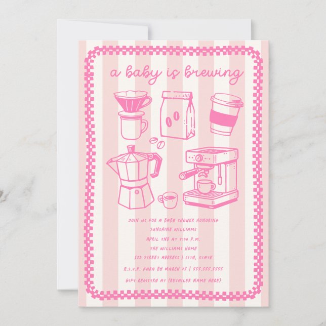A Baby Is Brewing Coffee Girl Pink Baby Shower Inbjudningar (Framsida)