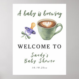 A Baby Is Brewing Coffee Pacifier Bow Baby Shower Poster