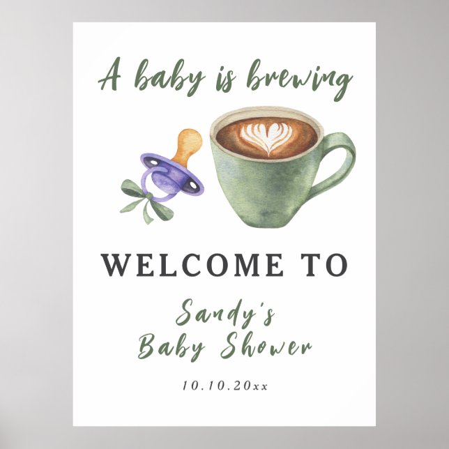 A Baby Is Brewing Coffee Pacifier Bow Baby Shower Poster (Framsidan)