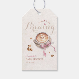 A baby is brewing coffee pink bow baby shower  presentetikett