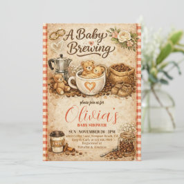 A Baby is Brewing Gingham Coffee Baby Shower  Inbjudningar