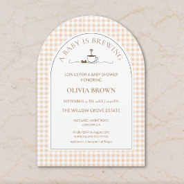 A Baby Is Brewing  Gingham Coffee Baby Shower  Inbjudningar
