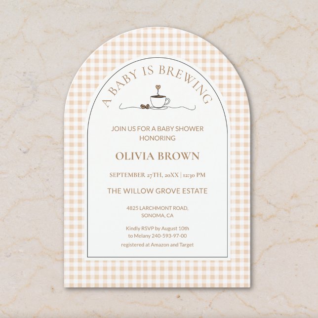 A Baby Is Brewing  Gingham Coffee Baby Shower  Inbjudningar (Skapare uppladdad)
