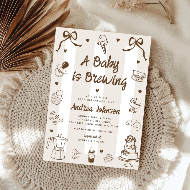 A Baby is Brewing Hand Drawn French Baby Shower Inbjudningar (Skapare uppladdad)