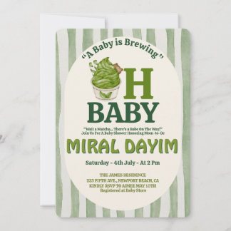 A Baby is Brewing "Oh Baby" Matcha Baby Shower Inbjudningar