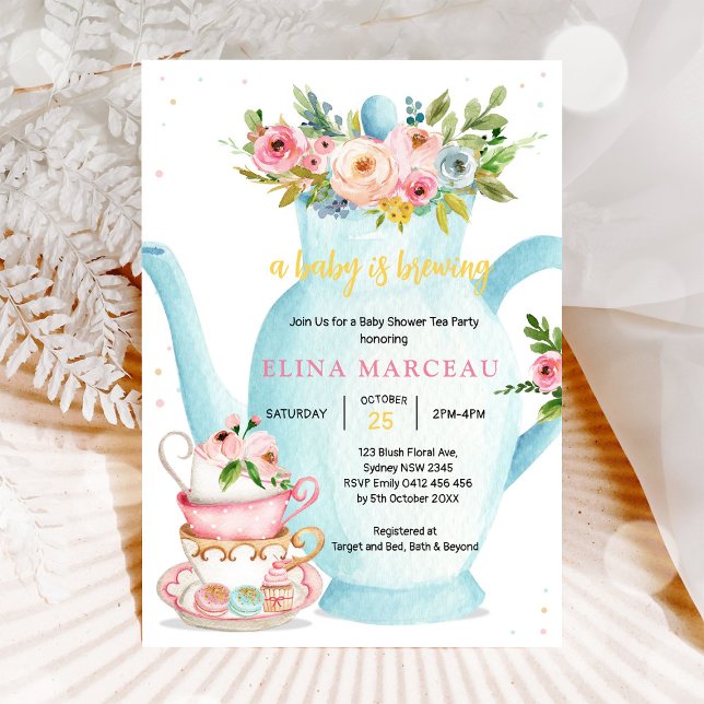 A Baby Is Brewing Tea Party Baby Shower Invitation Inbjudningar (Skapare uppladdad)