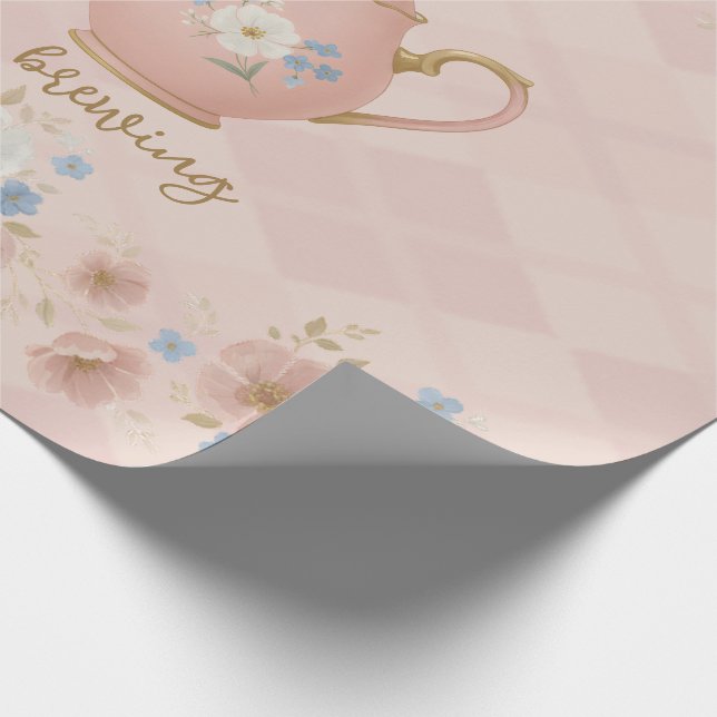 A baby is brewing Tea Party Pink Plaid Baby Shower Presentpapper (Hörn)