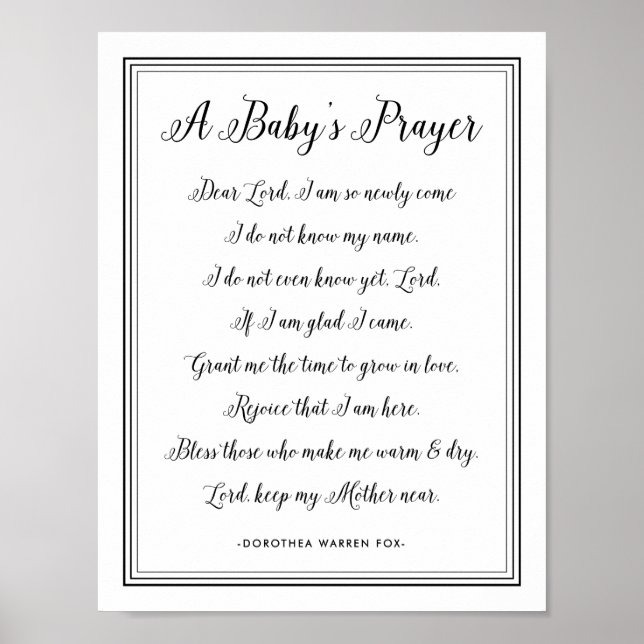 A Baby Prayer Dikt - Art Print Nursery Färg Poster (Framsidan)