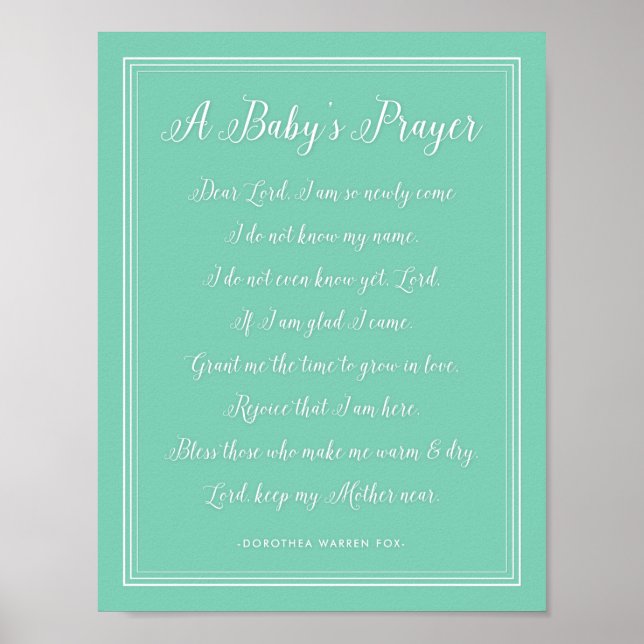 A Baby Prayer Dikt - Art Print Nursery Färg Poster (Framsidan)