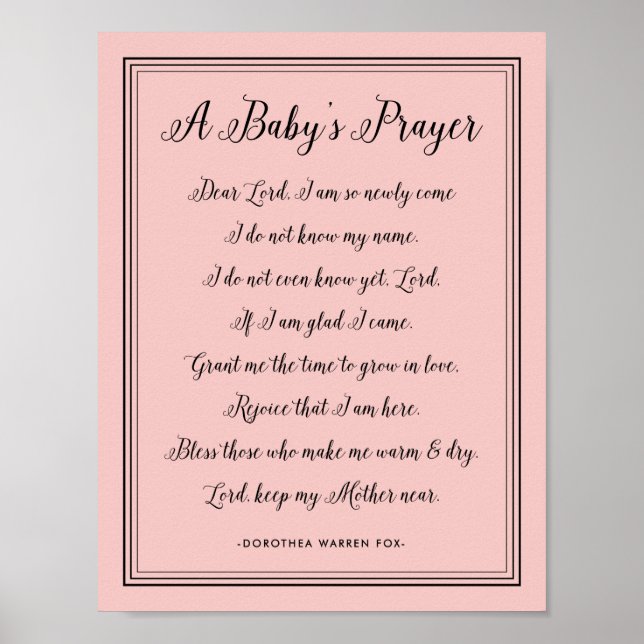 A Baby Prayer Dikt - Art Print Nursery Färg Poster (Framsidan)