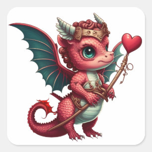 A Baby Red Dragon Valentine Fyrkantigt Klistermärke