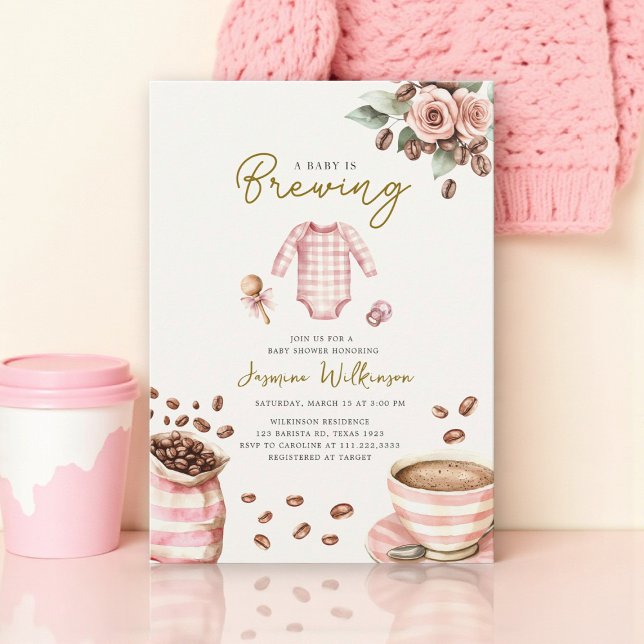 a babys brewing pink baby shower inbjudningar (Skapare uppladdad)