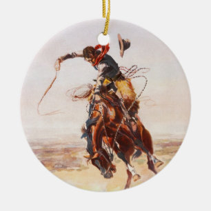 A Bad Hoss av Charles Marion Russell 1904 Julgransprydnad Keramik