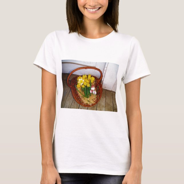 A Basket i Gult Daffodils och blommigt Påskägg Tröja (Framsida)