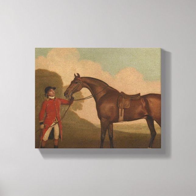 "A Bay Horse with Groom" av George Stubbs Canvastryck (Framsida)