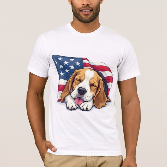 A Beagle Hund T-Shirt (A cartoon beagle sleeping peacefully, draped in an American flag.)