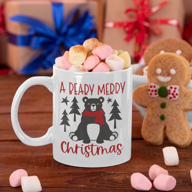 A Beardy Merry Christmas Cute Bear Kaffemugg (Skapare uppladdad)