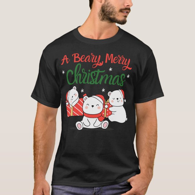 A Beary Merry Christmas - Cute Sleeping Polar Bear T Shirt (Framsida)