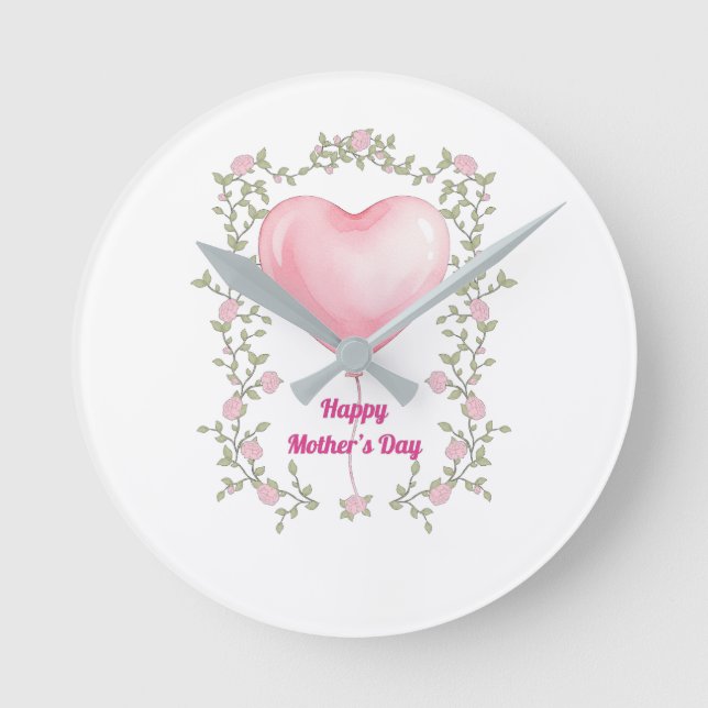 A beautiful andclock for Mother's Day- Pastel pink Rund Klocka (Framsida)