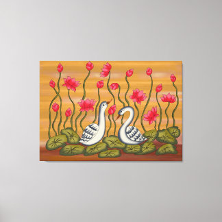 A beautiful coupal swan with lotus flower..... canvastryck