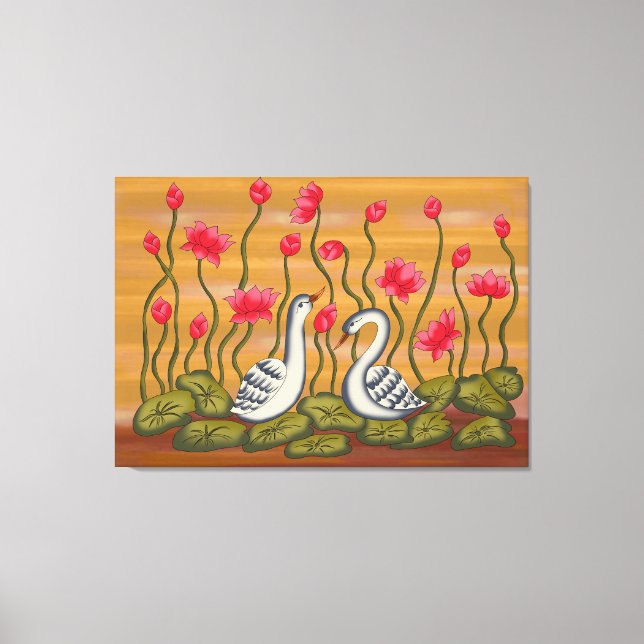 A beautiful coupal swan with lotus flower..... canvastryck (Framsida)