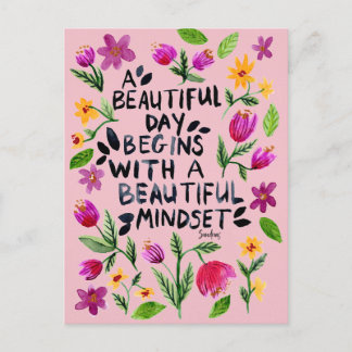 A beautiful day - Quote - Watercolor Florals Vykort