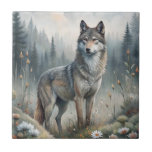A Beautiful Forest Wolf Kakelplatta<br><div class="desc">A wolf in a forest with flowers</div>