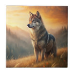 A Beautiful Forest Wolf Kakelplatta<br><div class="desc">A wolf in a forest with a lovely sunset</div>