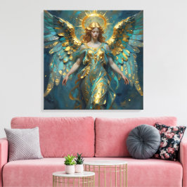 A Beautiful Gold and Turquoise Angel  Canvastryck