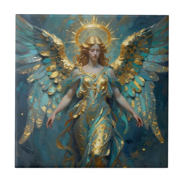 A Beautiful Gold and Turquoise Angel  Kakelplatta (Framsidan)
