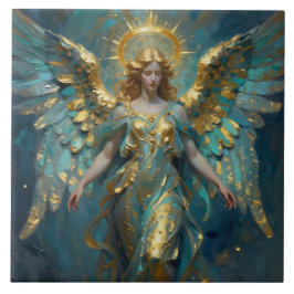 A Beautiful Gold and Turquoise Angel  Kakelplatta