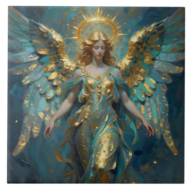A Beautiful Gold and Turquoise Angel  Kakelplatta (Framsidan)