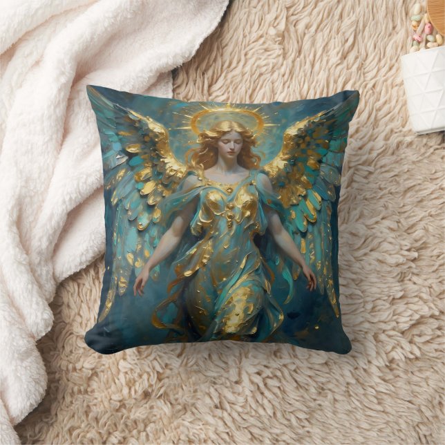 A Beautiful Gold and Turquoise Angel  Kudde (Filt)
